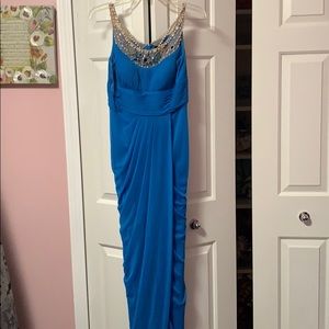 Adrianna Papell turquoise evening gown